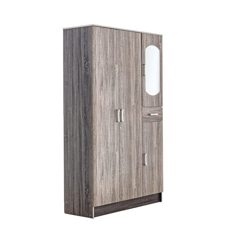 3 Door Wardrobe with Mirror - Black Oak