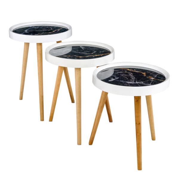 Coffee Table 3 Pack - White Edge, Black and Gold Marble