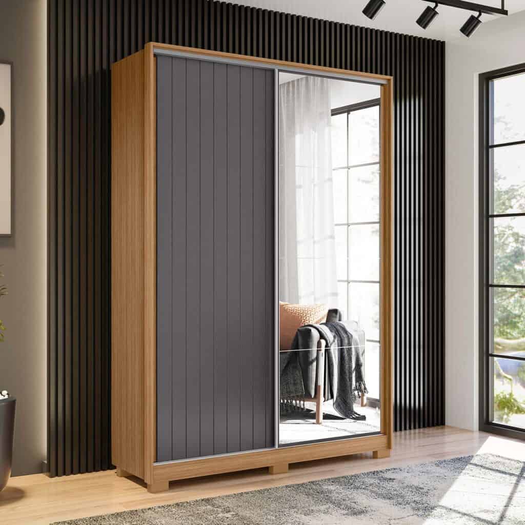 2 Door Sliding Door Wardrobe - Frizatto + Mirror Nature/Titanium