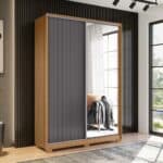 2 Door Sliding Door Wardrobe - Frizatto + Mirror Nature/Titanium