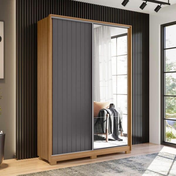 2 Door Sliding Door Wardrobe - Frizatto + Mirror Nature/Titanium