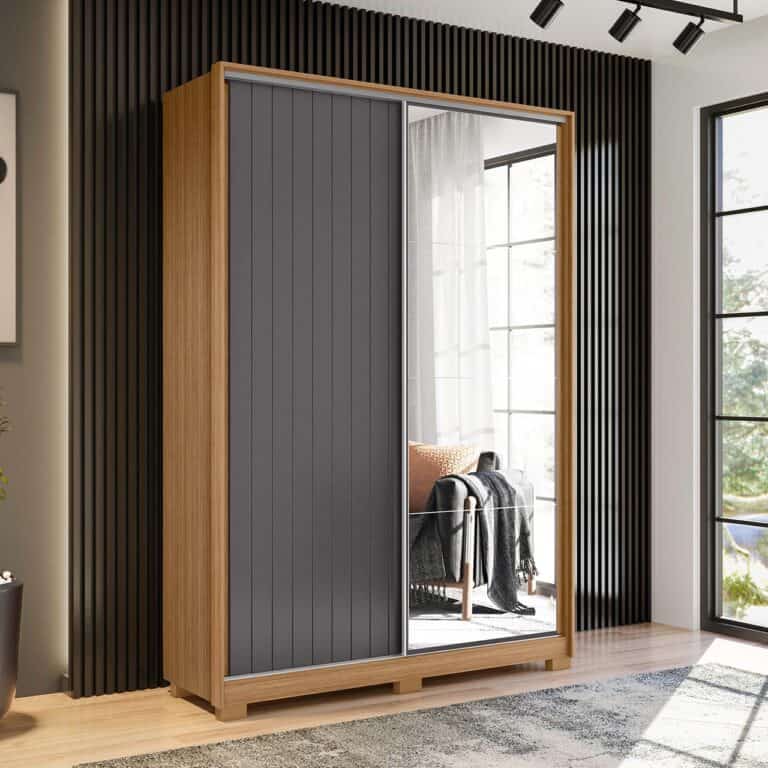 2 Door Sliding Door Wardrobe - Frizatto + Mirror Nature/Titanium