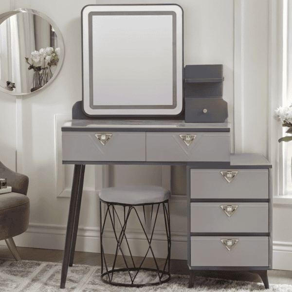 Grey And White Dressing Table with Stool And Lights