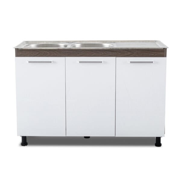 3 Door Base With Sink - White + Dark Oak