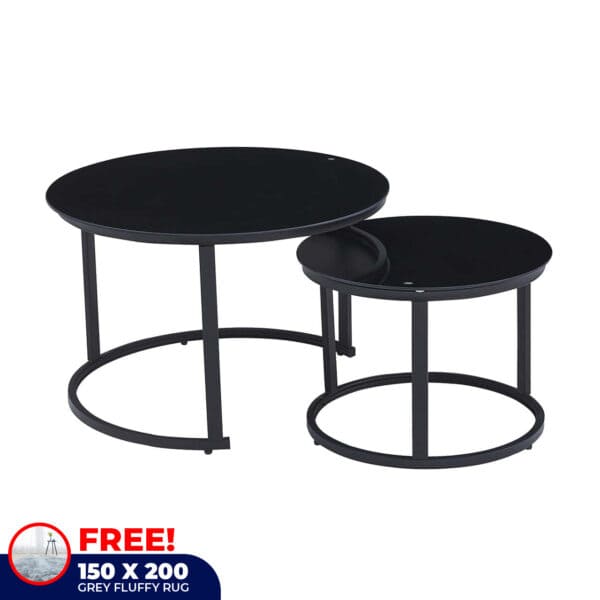 2-Piece Round Black Coffee Table Set