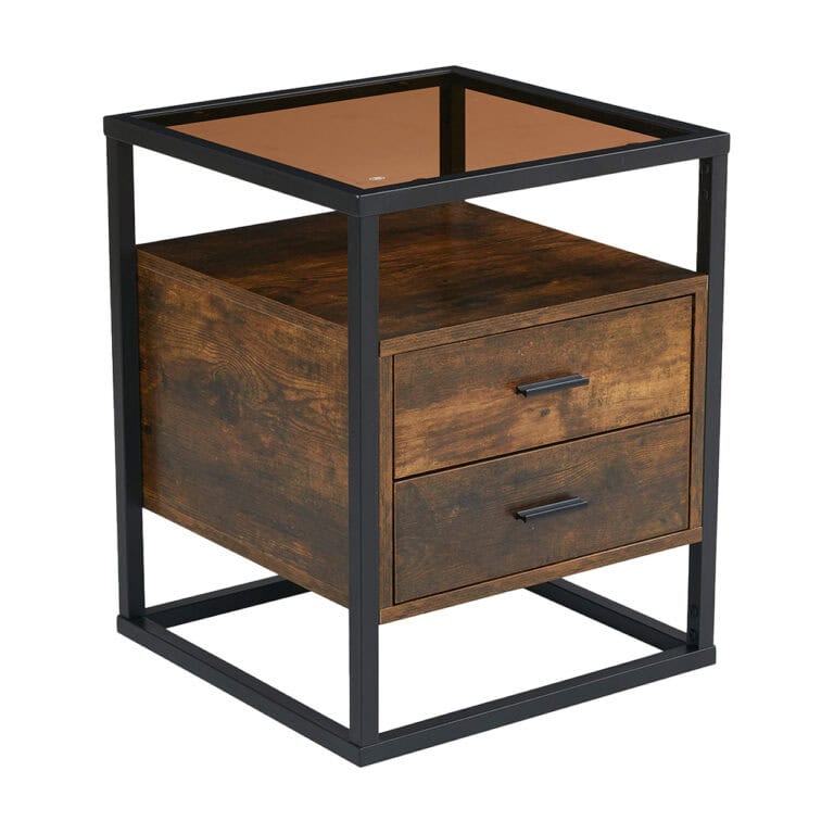 Glass Top Bed Cabinet - Available in 2 Colours