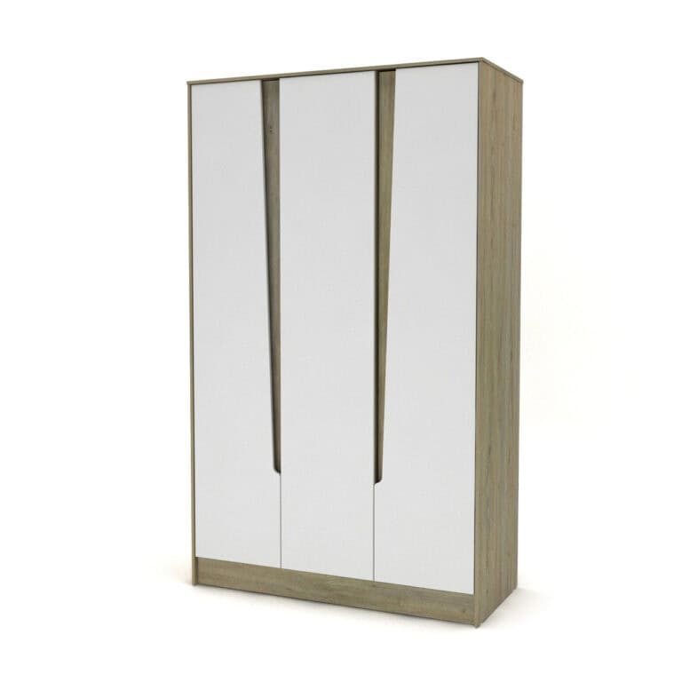 Modern 3 Door Wardrobe - Oak Ash and Snow White