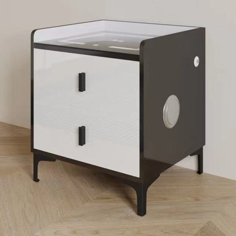 Nightstand with Bluetooth Speaker LED Light and Wireless Charger