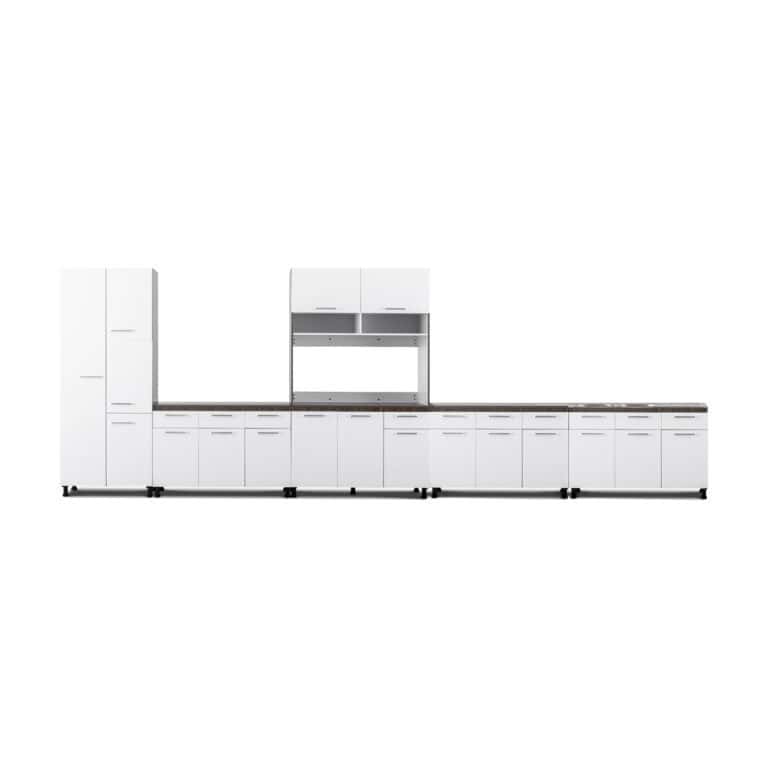 Modern Kitchen Set with Base & Sink - White + Dark Oak