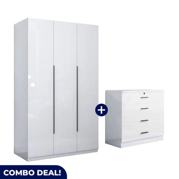 White 3 Door Wardrobe and 4 Drawer Set