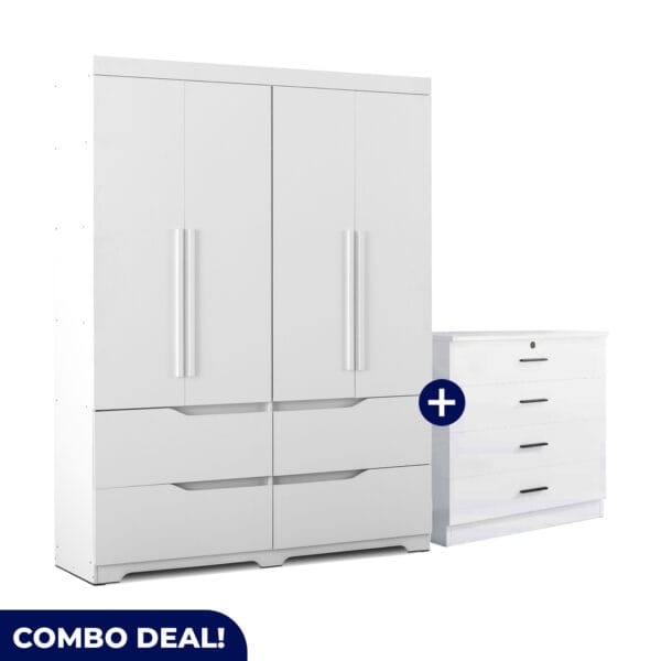 Modern 4 Door Wardrobe and 4 Drawer Set
