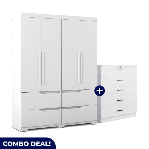 Modern 4 Door Wardrobe and 5 Drawer Set