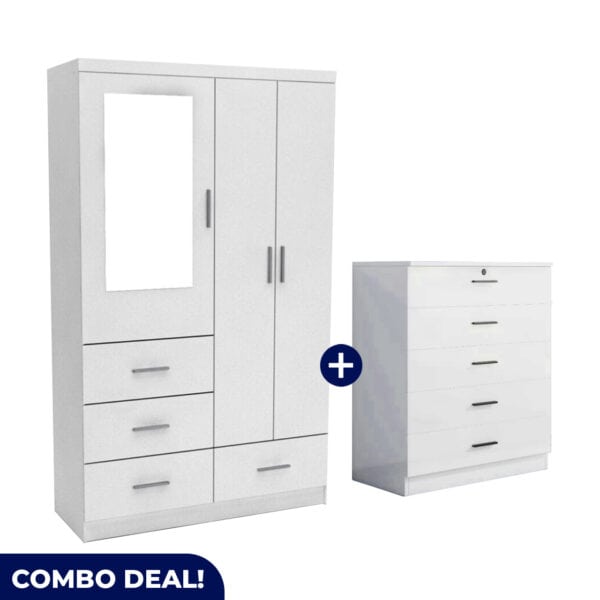 3 Door Wardrobe and 5 Drawer Set