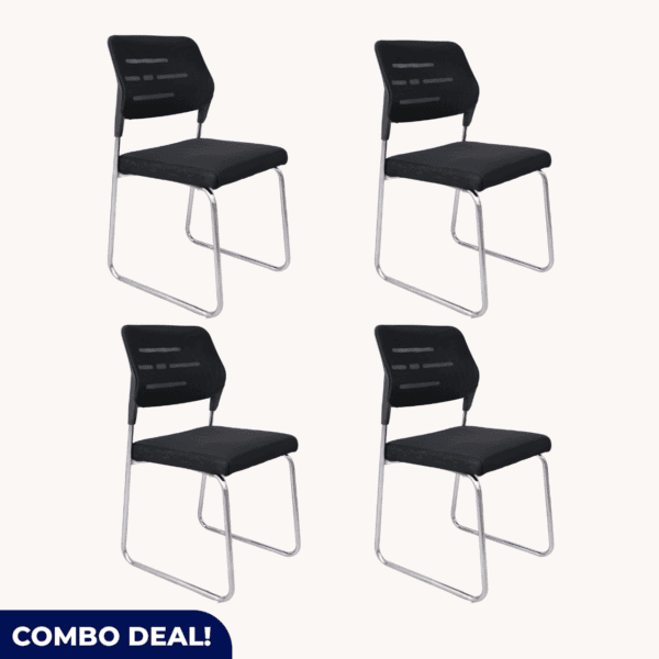 Set of 4 Curved Back Chrome Office Chairs