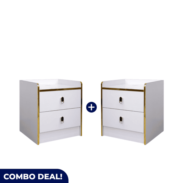 Set of 2 Modern White Nightstands With Gold Accents