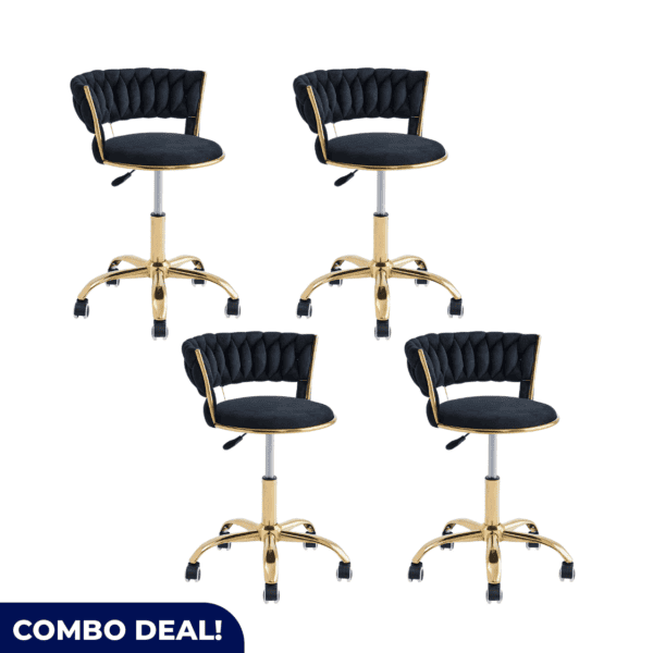 Set of 4 Gold Frame Bar Chairs With Wheels – Luxury, Comfort & Mobility