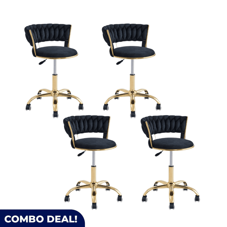 Set of 4 Gold Frame Bar Chairs With Wheels – Luxury, Comfort & Mobility