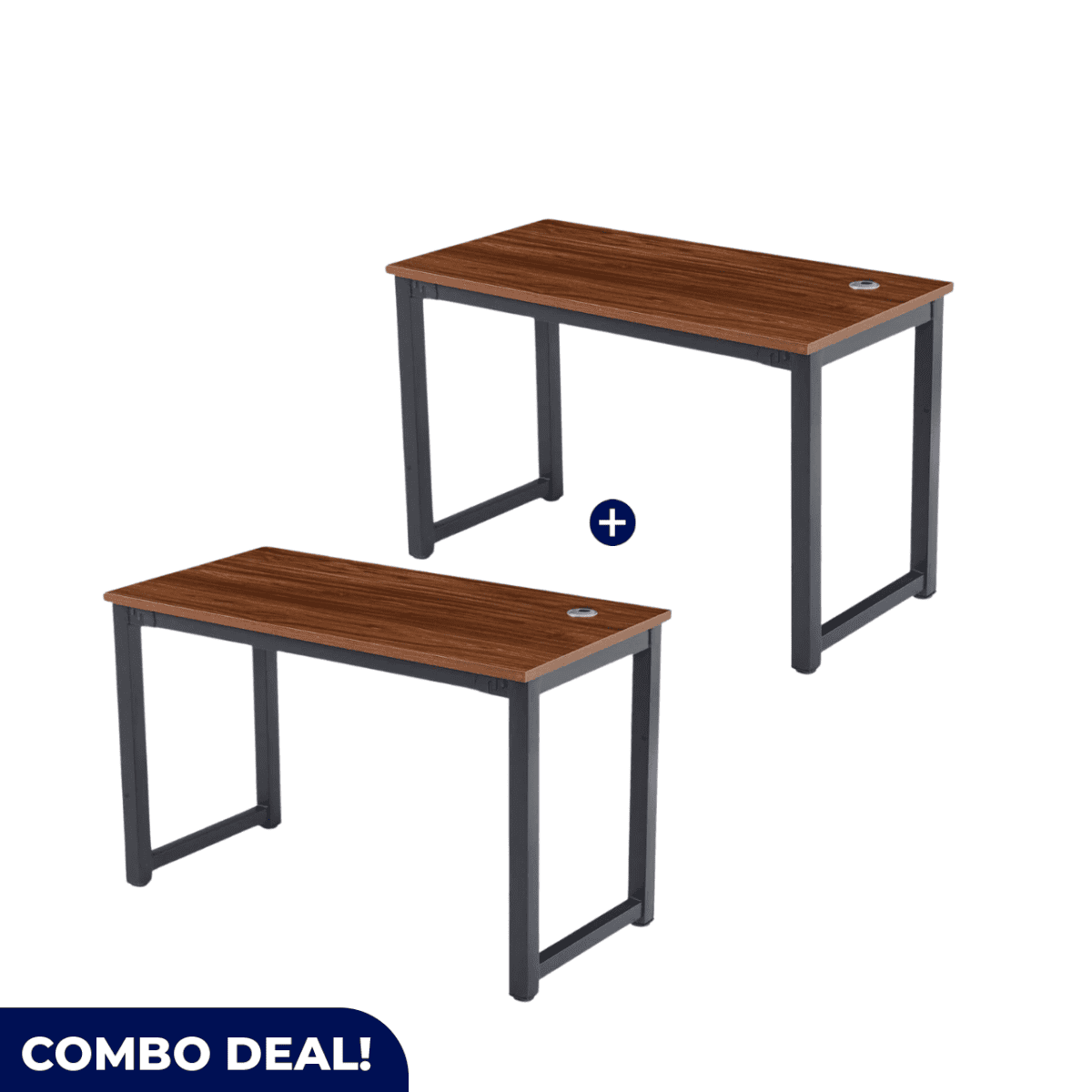 Industrial Wooden Desk Set (2-Pack) – Walnut & Black