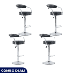 Set of 4 Black Round Bar Stools with adjustable height and chrome metal legs, perfect for home and commercial spaces.