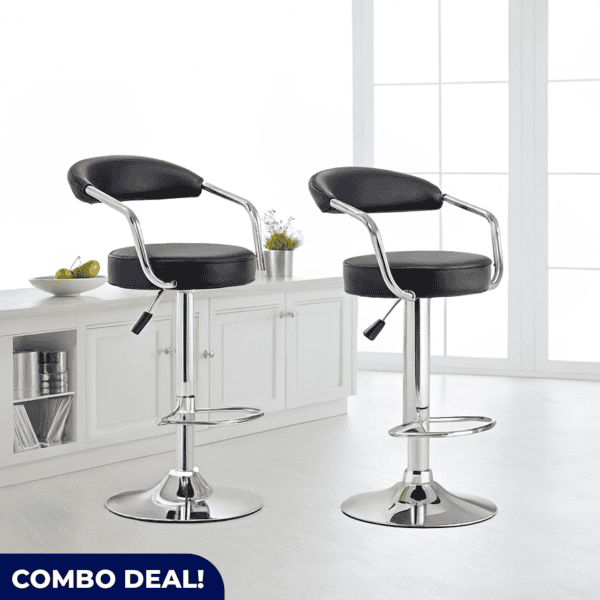 Set of 2 Round Bar Stools – Black